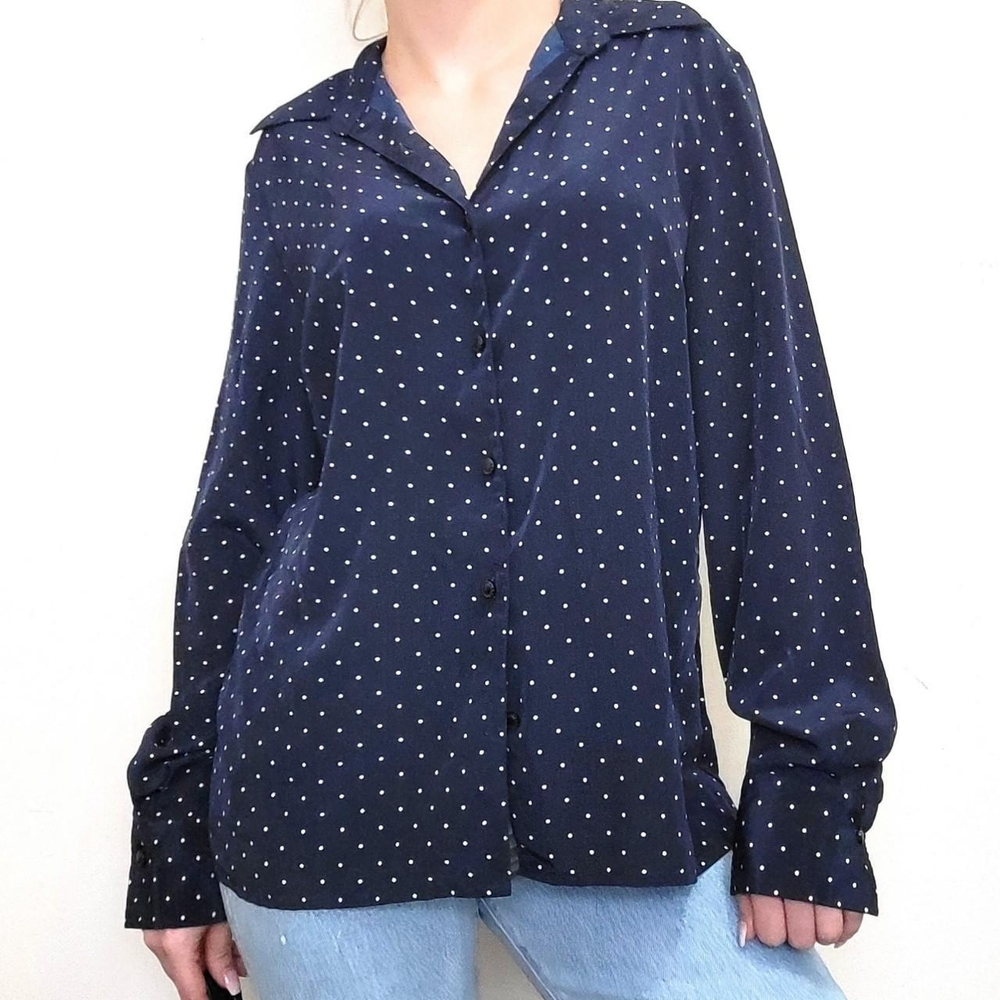 Vintage Y2K Navy polka dotted button up top